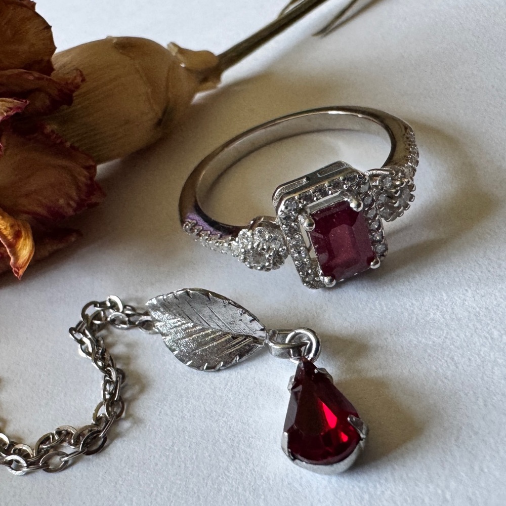 Sterling and Ruby Jewelry Set